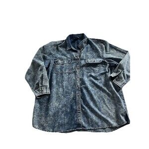 Ashley Stewart Button Up 22 Chambray Denim Acid Wash Blue Cowgirl Western Casual